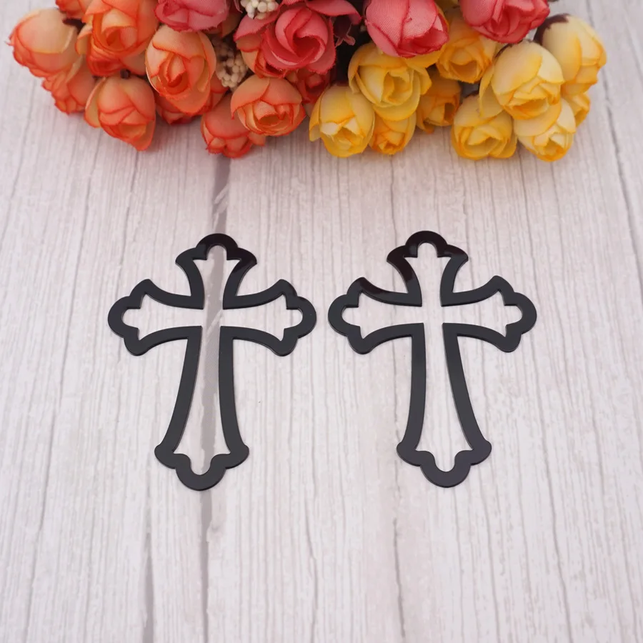 50 teile/los 8 cm/5 cm/3 cm Höhe Aushöhlen Schneiden Verspiegelte Kreuz Form Acryl Aufkleber DIY Taufe hause Dekoration – Detail 4