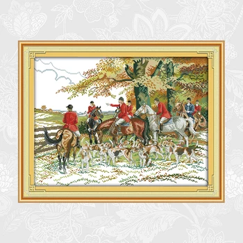 

Collective hunting aida cross-stitch kits, diy handwork cross stitch set, print on canvas embroidery needlework accessory tools