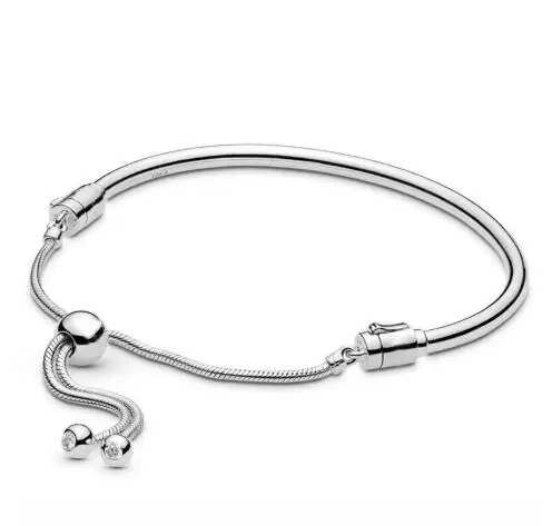 Подлинный 925 пробы серебряный браслет Серебряный Moments скользящая застежка регулируемый браслет подходит для женщин шарик шарм модное ювелирное изделие