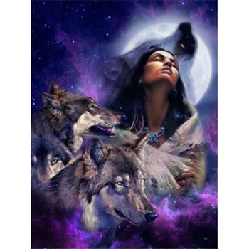 

DIY Diamond Painting Portrait Full Square / Round Diamond Diamond Embroidery Woman and Wolf Rhinestone Mosaic Decoration