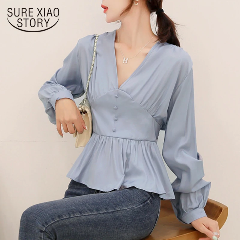 

blusas mujer de moda 2019 long sleeve V-Neck Solid blusa feminina button down shirt for women womens tops and blouses 6416 50
