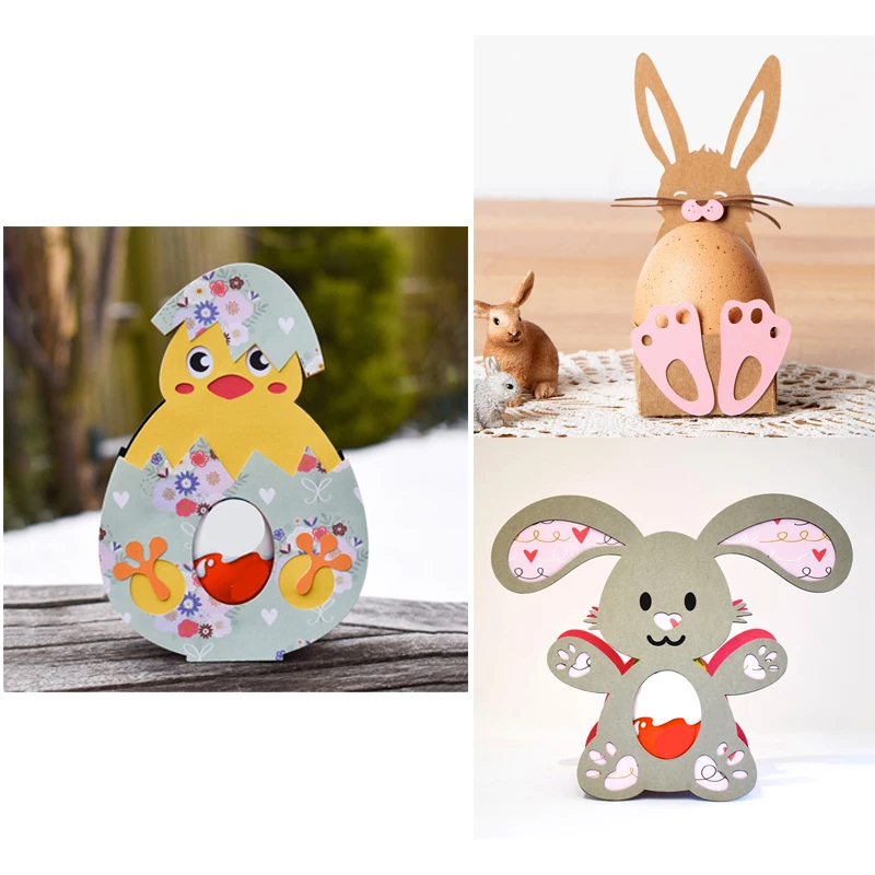 Chick Bunny Easter Egg Holder Cutting Dies DIY Scrapbooking Rabbit Box Die Embossed Decor Template For Paper Cards Photo | Дом и сад