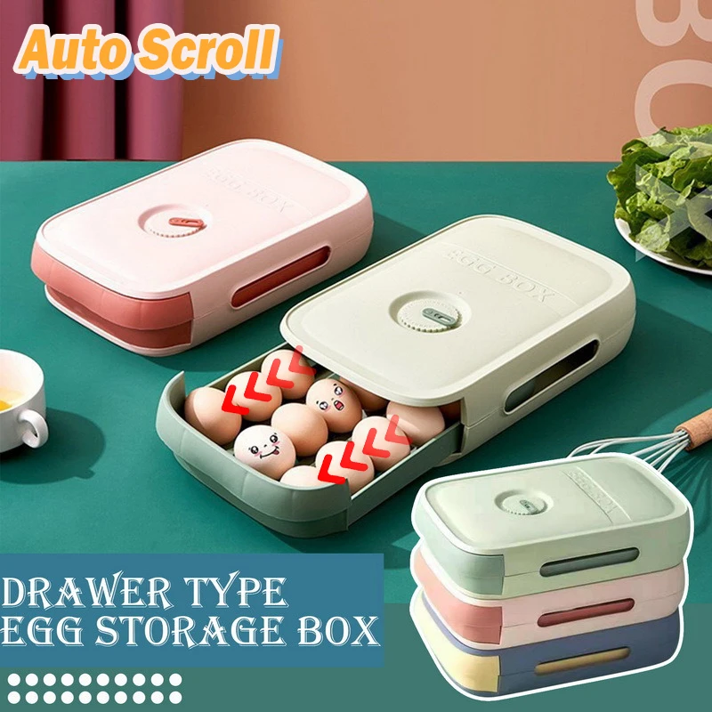 Auto-scroll Egg Storage Box Refrigerator Organizer Fresh Keeping Food Container Household Holder Kitchen Drawer Type | Дом и сад