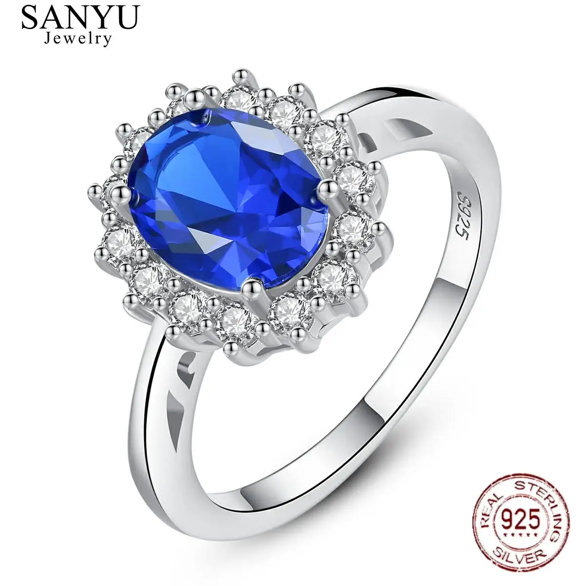 

SANYU Princess Diana William Kate Sapphire Emerald Ruby Gemstone Rings for Women Wedding Engagement 925 Sterling Silver Jewelry