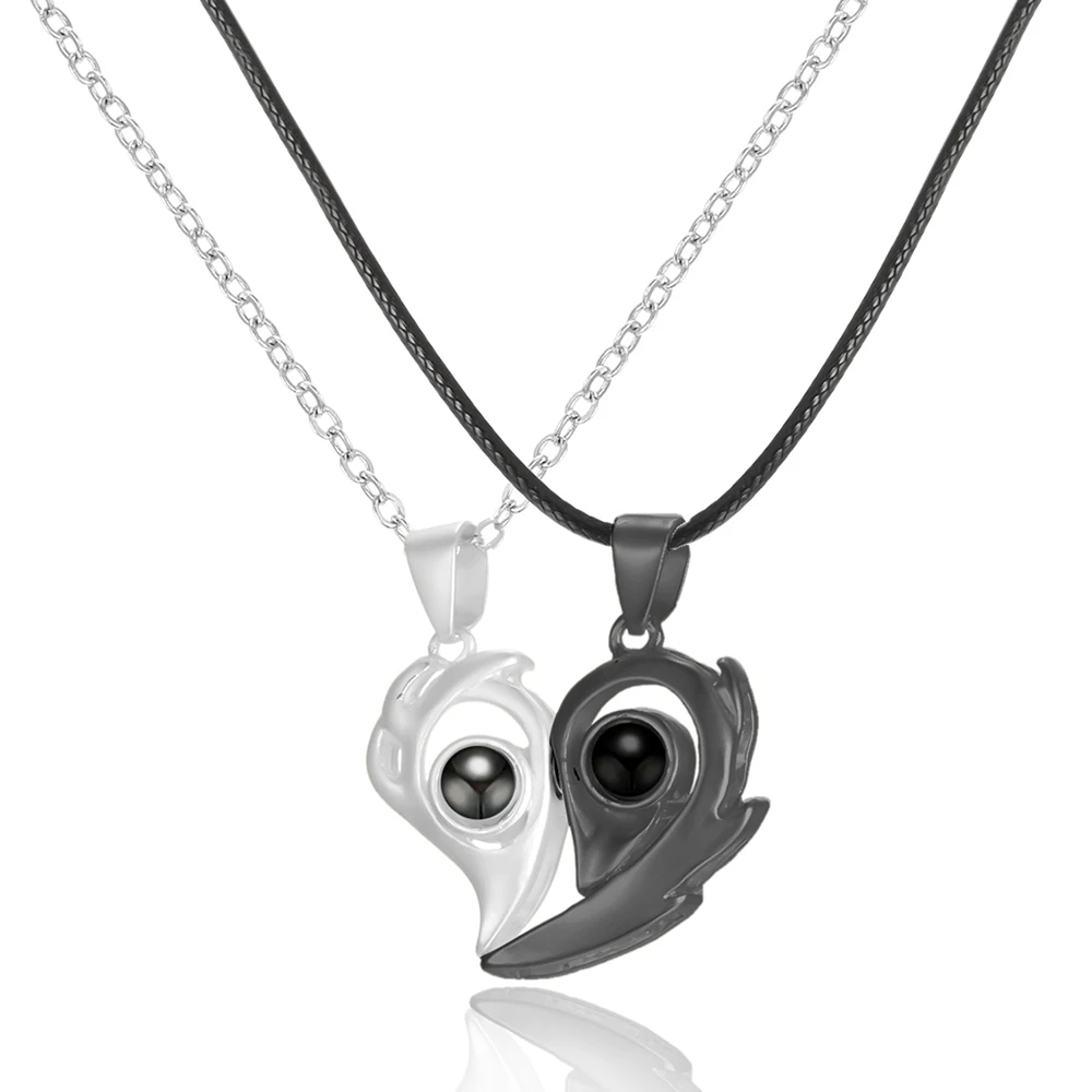 2Pcs/Set 100 Languages I Love You Projection Magnetic Couple Necklace Heart Shape Pair For Lover Valentine's Day Gifts | Украшения и