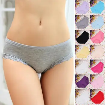 

Sexy Lady Lace Stitching Comfortable Solid Color Modal Briefs Panties Underpants