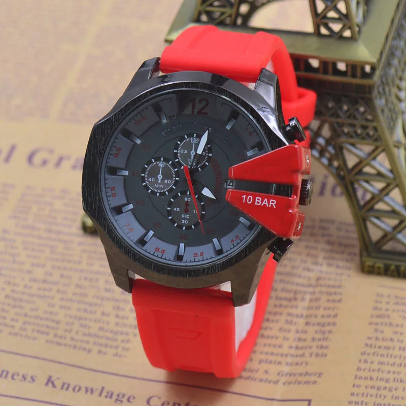 Мужские кварцевые спортивные часы с красным силикагелем, Автоматическая Дата, второй запуск, многофункциональные наручные часы для молодых мужчин