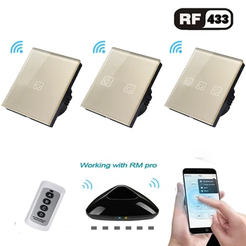 

EU Standard Wireless Remote Control Light Switches, 2 Gang 1 Way RF433 Remote Control Wall Touch Switch For Smart Home