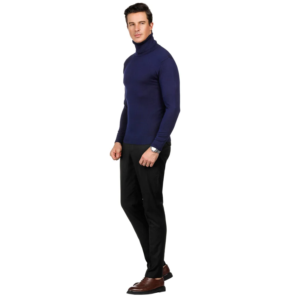 Теплый свитер Для мужчин Slim Fit Топы Мягкий однотонный цвет длинный рукав водолазка; свитер с эластичной резинкой осень-зима Термальность трикотаж