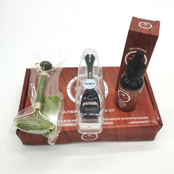 

4 in 1 Derma Massager/ Jade Roller / Beard Oil Kit Man Gua Sha Facial Tool Set for Father Day LDO99