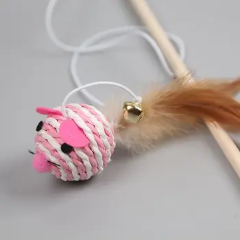 

1pc Cat Feather Toy Cat Feather Stick Wand With Sisal Rope Mouse Cat Teaser Toy Cat Play Interactive Mouse Toys Cat Supplies