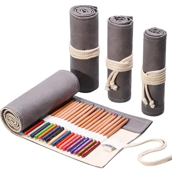 

Large-Volume Pencil Roll Lead Drawing Stationery Bag Hand-Made Gray Canvas Art Pen Curtain 12 - 24 36 48 72 Hole DC376