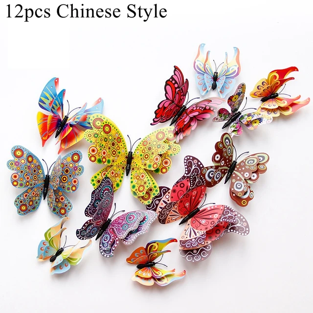 12PCS Butterfly Decoration stickers Decorative Butterflies For Birthday Party Supply 3D butterfly Theme Parti Decor Wedding chinese style