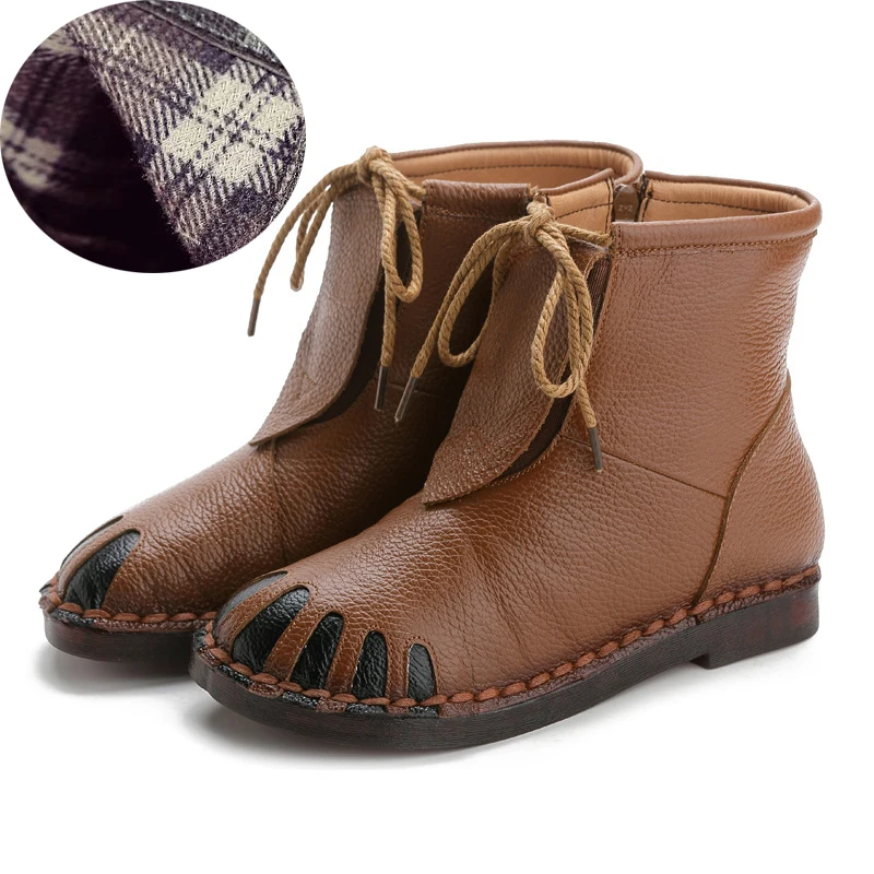 Xiuteng/женские ботинки из натуральной кожи; коллекция года; зимние женские ботинки из натуральной кожи; большие размеры 42; теплые ботинки для мамы; подарок - Цвет: 214-cotton-Brown