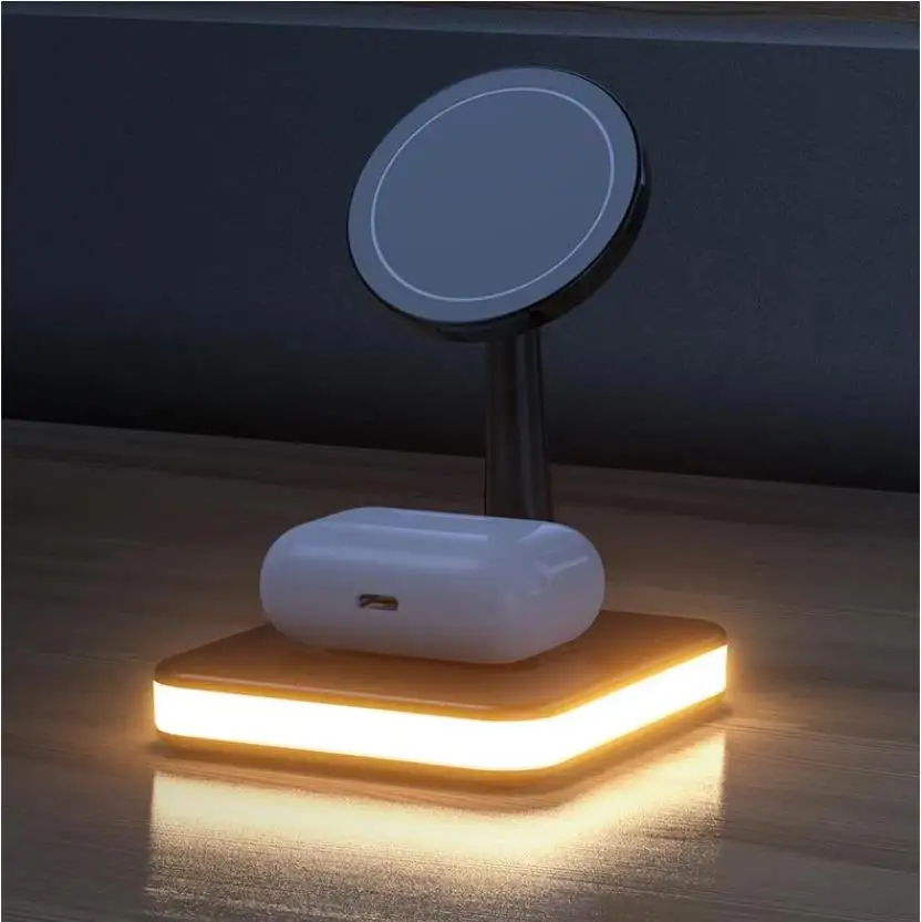 Magnetic Fast Wireless Charger Stand For iPhone 13 12 Apple Watch 4in1 Foldable Charging Dock Station Airpods Pro iWatch | Мобильные