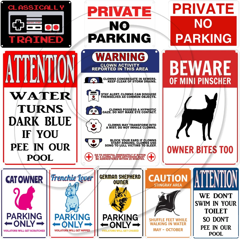 

Plaque Attention Cat Dog Pet Poster Vintage No Parking Plaque Area Warning 51 Bar Pub Metal Tin Sign Wall Decor