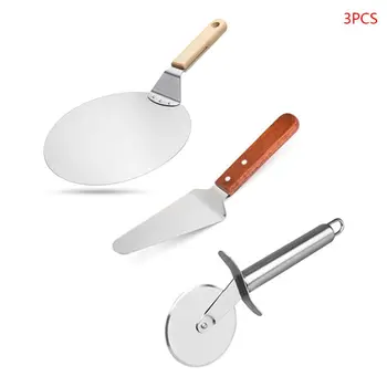 

3 Pcs Pizza Tools Set Stainless Steel Transfer Shovel Spatula Cutter for Home Kitchen Pizzeria