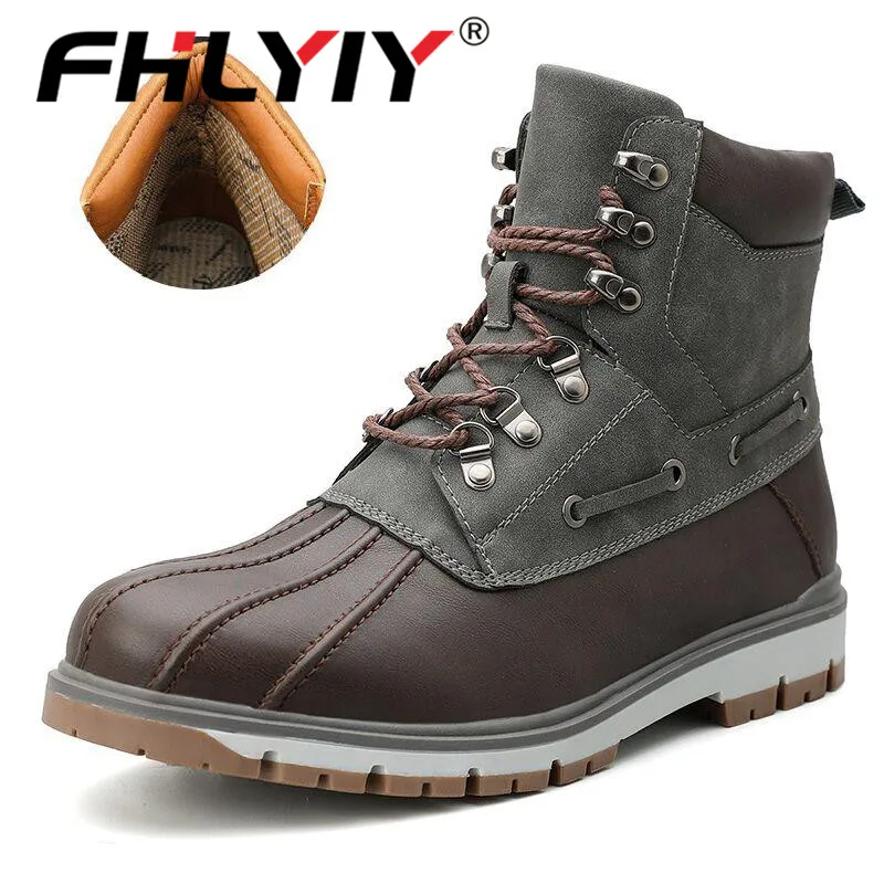 Fhlyiy/брендовые зимние мужские ботинки теплые зимние ботинки из толстого плюша мужские ботильоны на шнуровке уличные мужские мотоциклетные ботинки, размеры 38-47
