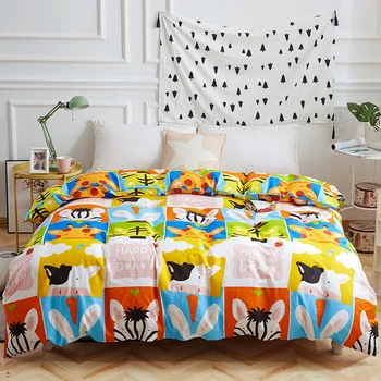 

Cartoon Zoo Animals Printed Duvet Cover with Zipper 1pc Children Bedroom Quilt Cover Twin Full Queen King Bed Linen Bedding Sets