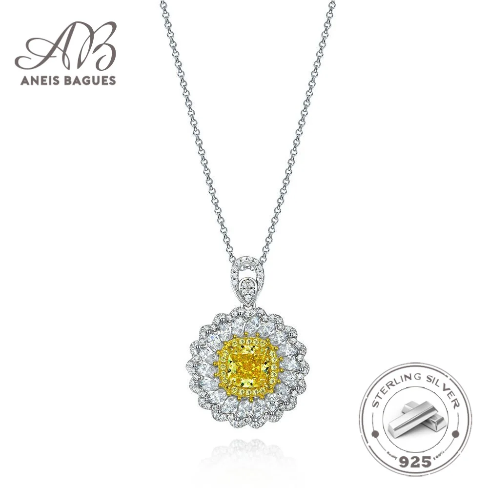 

Aneis Bagues 100% 925 Sterling Silver Yellow High Carbon Dimaond Pendant Necklace For Women Wedding Party Fine Jewelry Gifts