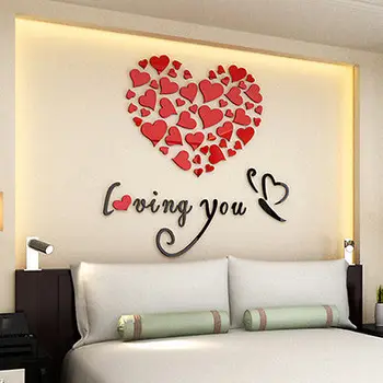 

Romantic 3D Acrylic Love Heart Wall Sticker DIY Art Bedroom Living Room Wedding Party Decoration Wall Stickers Muraux Wallpaper