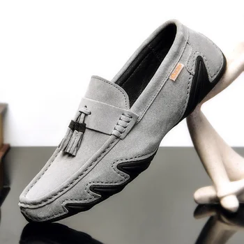 

Suede Shoes Men Moccasins Loafers Luxury Brand Soft Leather Shoes Mocassin Homme Mens Casual Slip On Driving Shoe Male Flat Gray