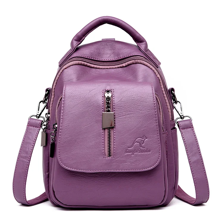 «3 в 1» из мягкой кожи Для женщин рюкзак Повседневное однотонные школьные рюкзаки для девочек-подростков, рюкзак для путешествий рюкзак для девушек mochila feminina - Цвет: purple