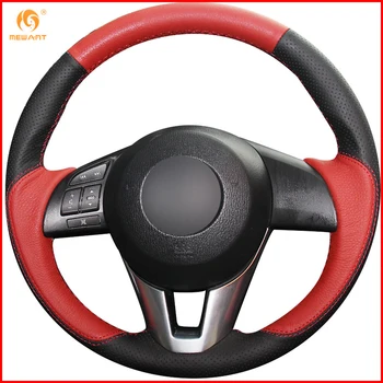 

MEWANT Black Red Genuine Leather Car Steering Wheel Cover for Mazda 3 Axela 2013-2016 Mazda 6 Atenza 2014-2017 Mazda 2 2015-2017