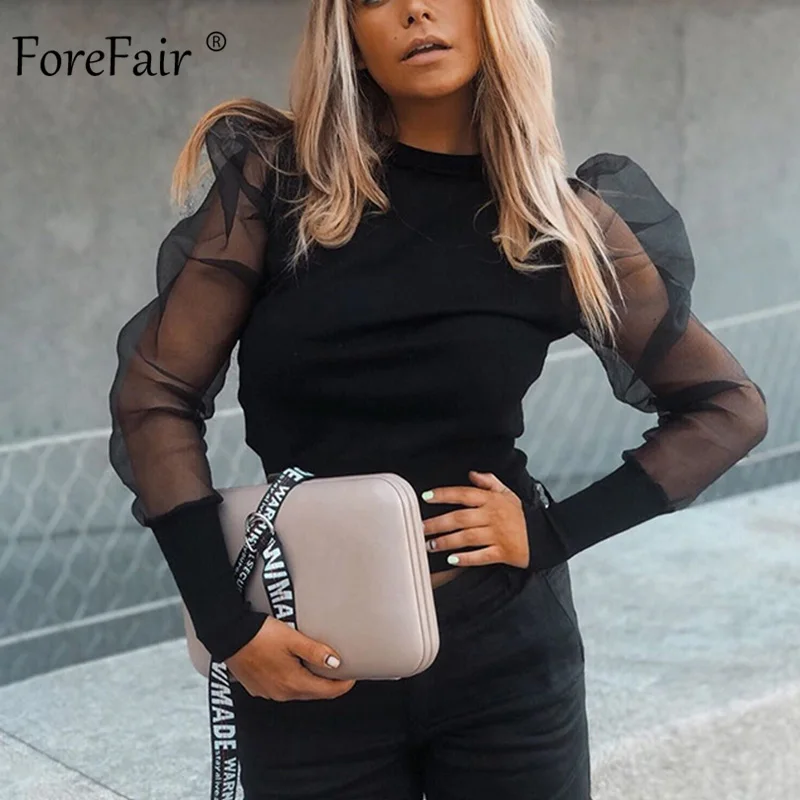 Forefair Прозрачная женская блузка Eelgant модная весна 2020 однотонная черная белая с
