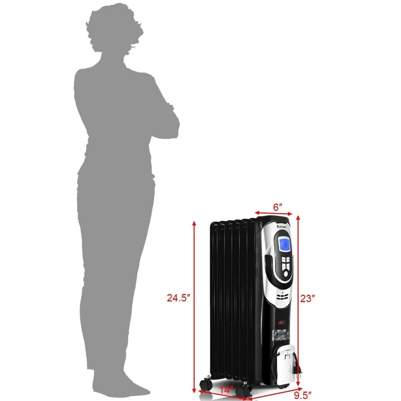 Полоса 1500W LCD 7 Fin таймер Электрический масляный радиатор нагреватель защита от