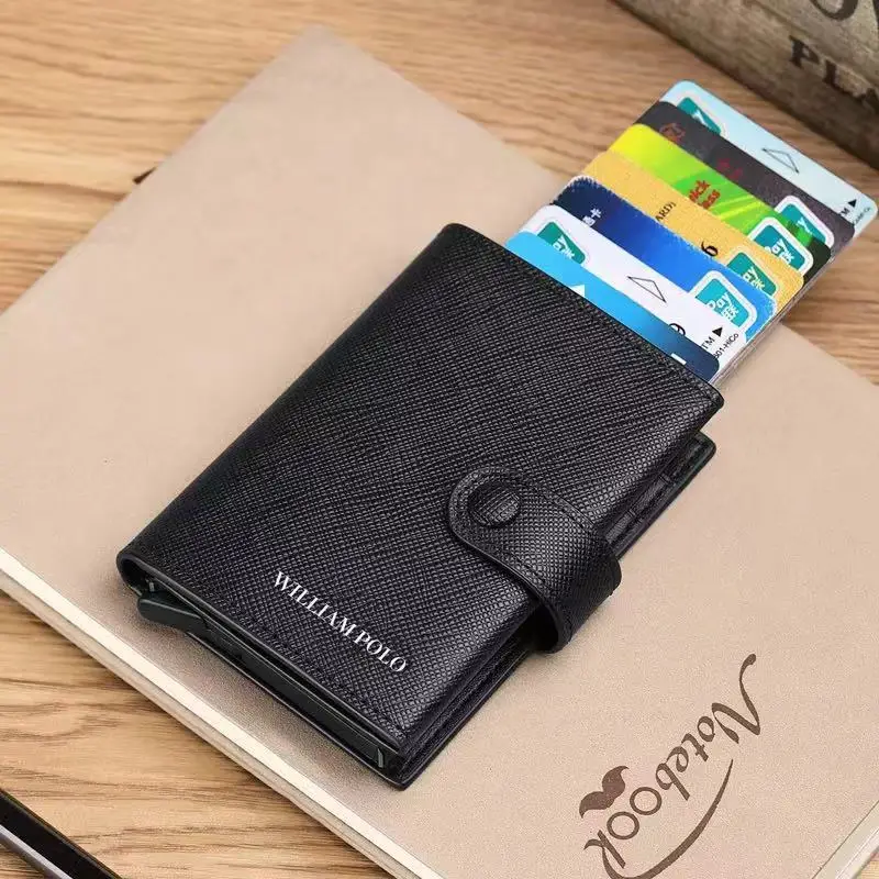 Rfid кошелек мужской 100% натуральная кожа маленький карман на кнопке короткий чехол