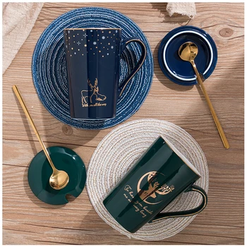 

Ceramic Water Mug Tableware Mug with cover scoop Creative Personality Trend light luxury Nordic Ins Simple Coffee Mug