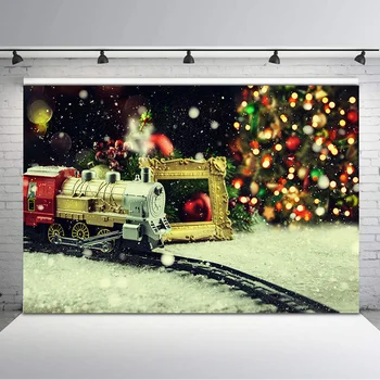

Christmas Glowing Decor Tree Backdrop Toy Vintage Train Children Backgrounds for Photo Studio Winter Snowflake Photo Background