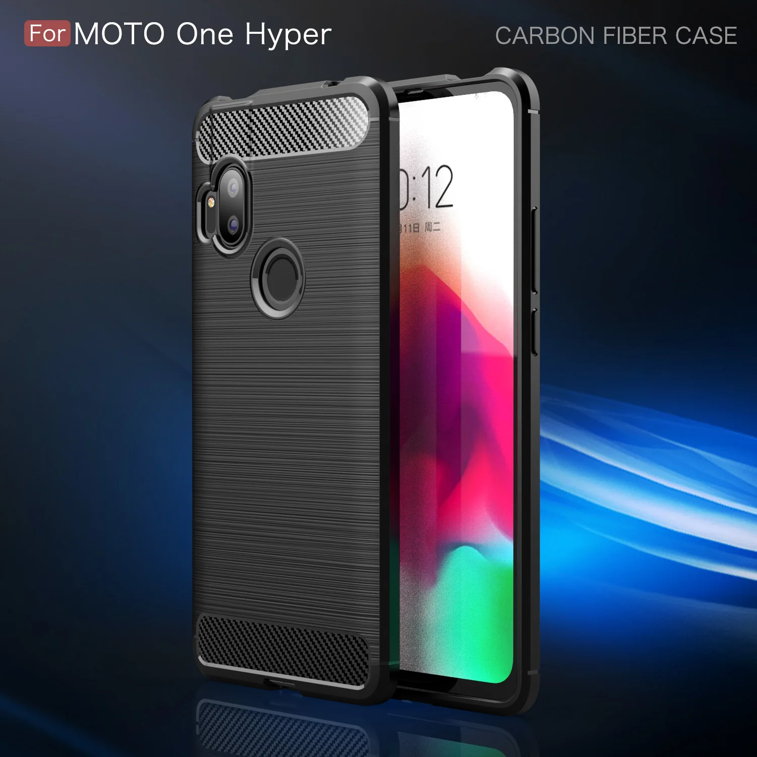 Мягкий силиконовый чехол для Motorola One Hyper Carbon Fiber противоударный из ТПУ | Мобильные
