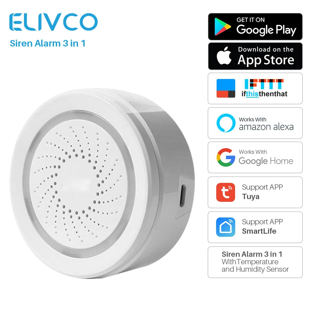 Wifi Siren Alarm Sensor 3 In 1 With Temperature Humidity Sensor Smartlife  App Notification Alerts Workes With Alexa Google Home - Alarm Siren -  AliExpress