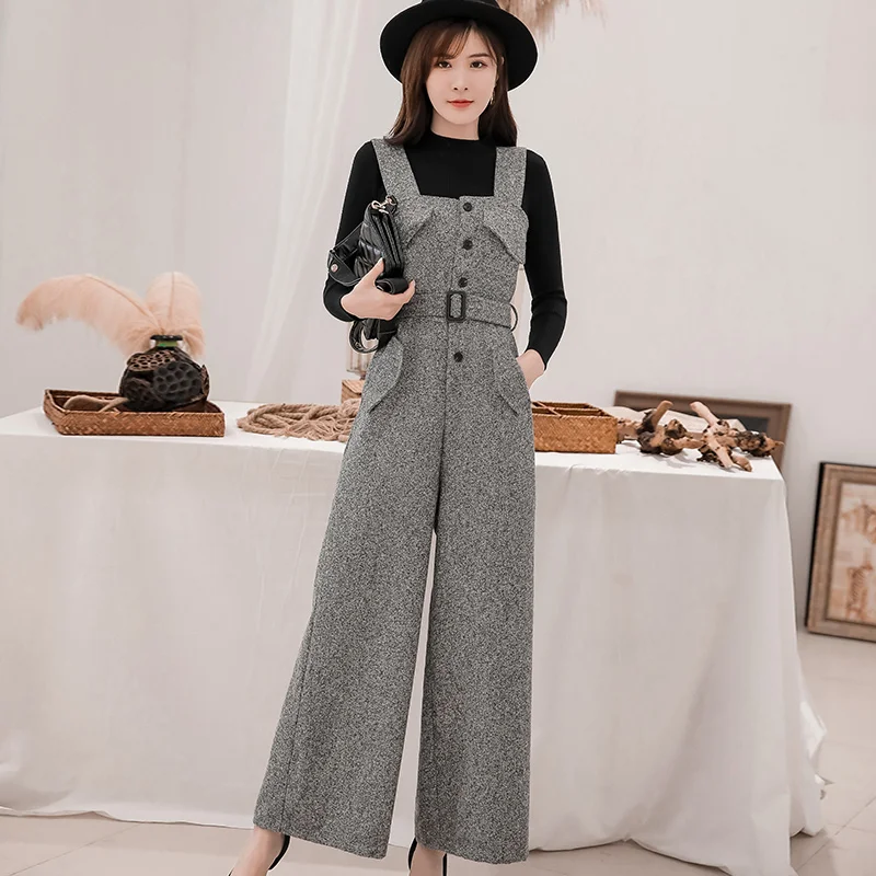 Комбинезон женский Осень и зима 2019 новый осенний однотонный Карманный нагрудник