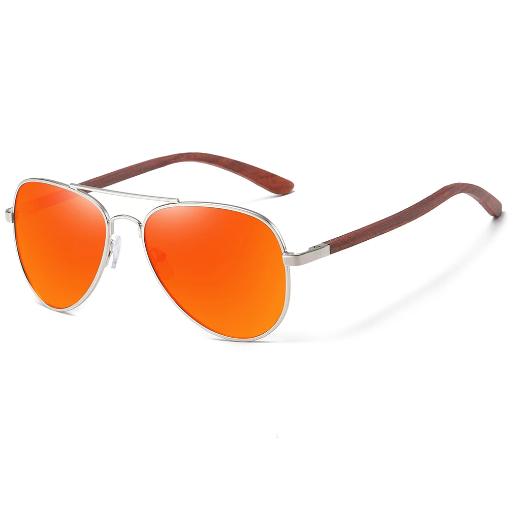 GM классические деревянные солнцезащитные очки, пилот, металлическая оправа, деревянные солнцезащитные очки для мужчин, металлические, для вождения, роскошные оттенки, UV400, gafas de sol mujer S2801 - Цвет линз: Красный