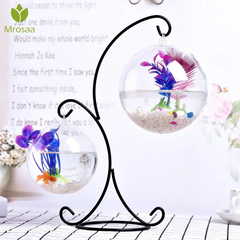 

1PC Creative Hanging Holder Crystal Terrarium Container Vase With Glass Ball Vase Pot Iron Stand Holder Decorations Home Decor