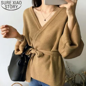 

Women Sweaters 2019 Autumn Computer Knitted V-Neck Cardigans Bow Solid Women Sweater Soft Casual Women Winter Tops 5294 50