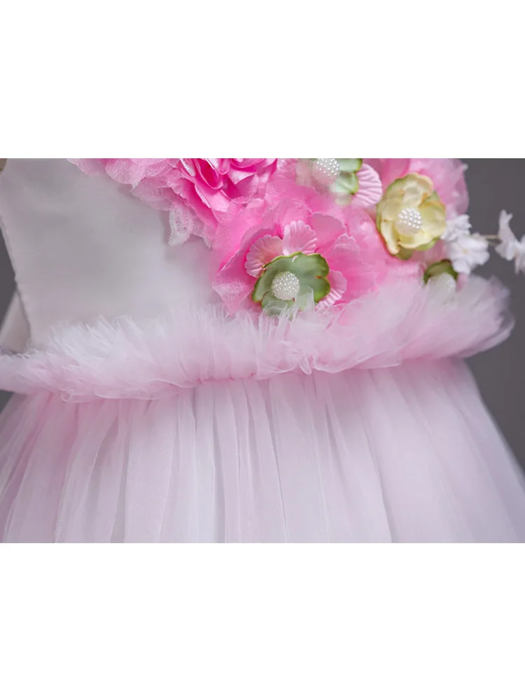 Skyyue Flower Girl Pageant Dresses for Wedding Red Yellow Elegant O-Neck Ball Gown Bow Belt Kid Party Communion Dress 151