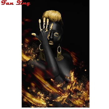 

DIY 5D Diamond Painting Black Gold african naked woman art square/ round diamond Cross Stitch Mosaic Rhinestone Home Decor