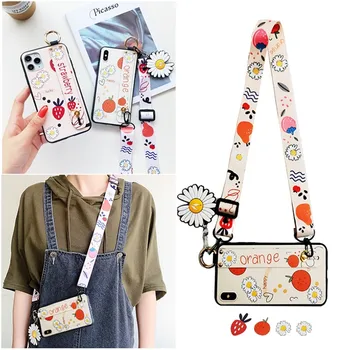 

For iphone 11 pro xs max xr x se 2020 7 8 6 6s plus case cover silicone strap daisy flower strawberry wristband holder soft phon