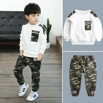 

2019 Autumn New Children's Casual Suit Children Camouflage Pure Cotton Long Sleeve O-neck Keep Warm Two-piece Sports Hoodie