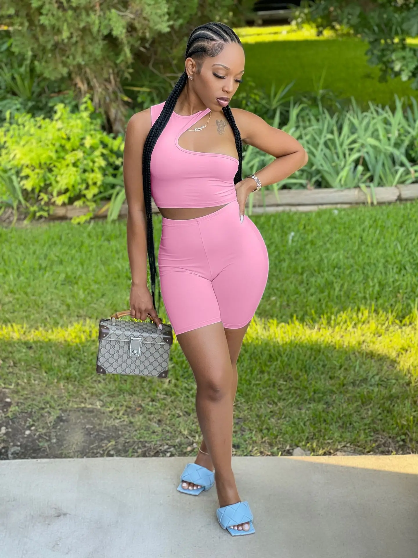 Ronikasha Women Biker Shorts Set 2 Piece Set Summer Short Sleeve Collarless Casual Jogger Cycling Suit Sexy Clothes