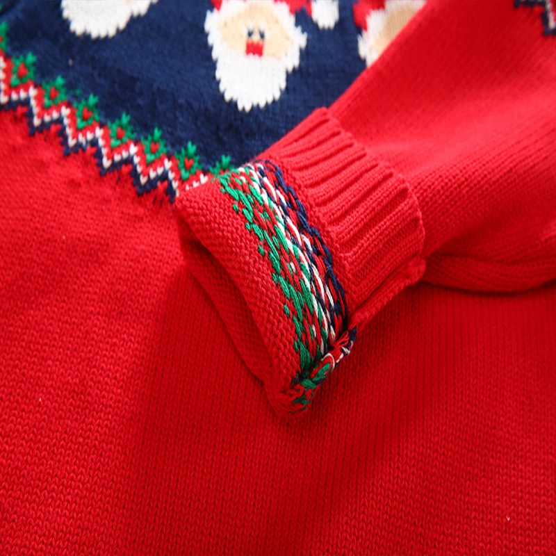 Вязаный рождественский свитер, Осенний хлопковый зимний свитер для маленьких девочек с меховым помпоном и вышивкой Санта Клауса, топы для маленьких мальчиков, свитер, одежда