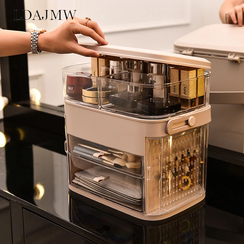 

Flip Type Portable And Withdrawable Multifunctional Cosmetic Storage Box. Skin Care And Jewelry Storage Desktop Organization