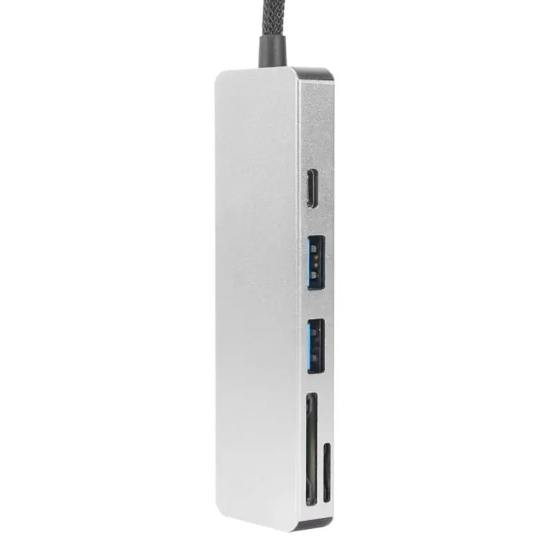 5 в 1 многопортовый адаптер конвертер USB3.0 type-C TF безопасный цифровой кардридер поддержка чтения SD и TF карт - Цвет: Серебристый