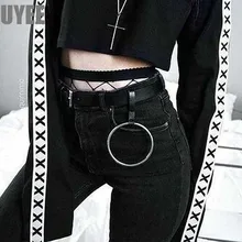 UYEE Leather Belt Edgy For Women Pastel Goth Fashion Leather Harness Leg Cage Body O-ring Belt Adjustable Waist Harness Punk Top