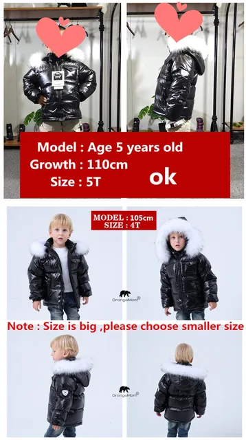 Black winter jacket parka for boys winter coat , 90% down girls jackets children's clothing snow wear kids outerwear boy clothes 2