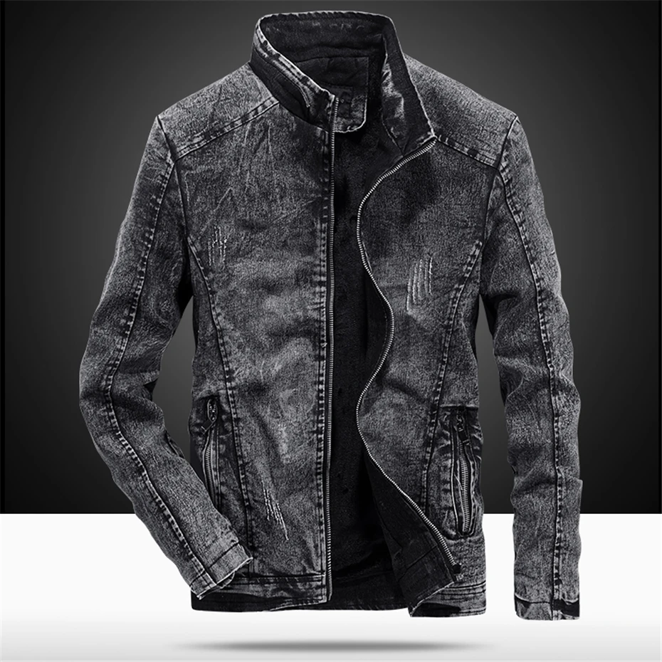 XIU LUO Fashion Vintage Denim Jackets Men Slim Fit Solid Color Casual Mens Jeans Coat Clothes for Black Blue Masculinity